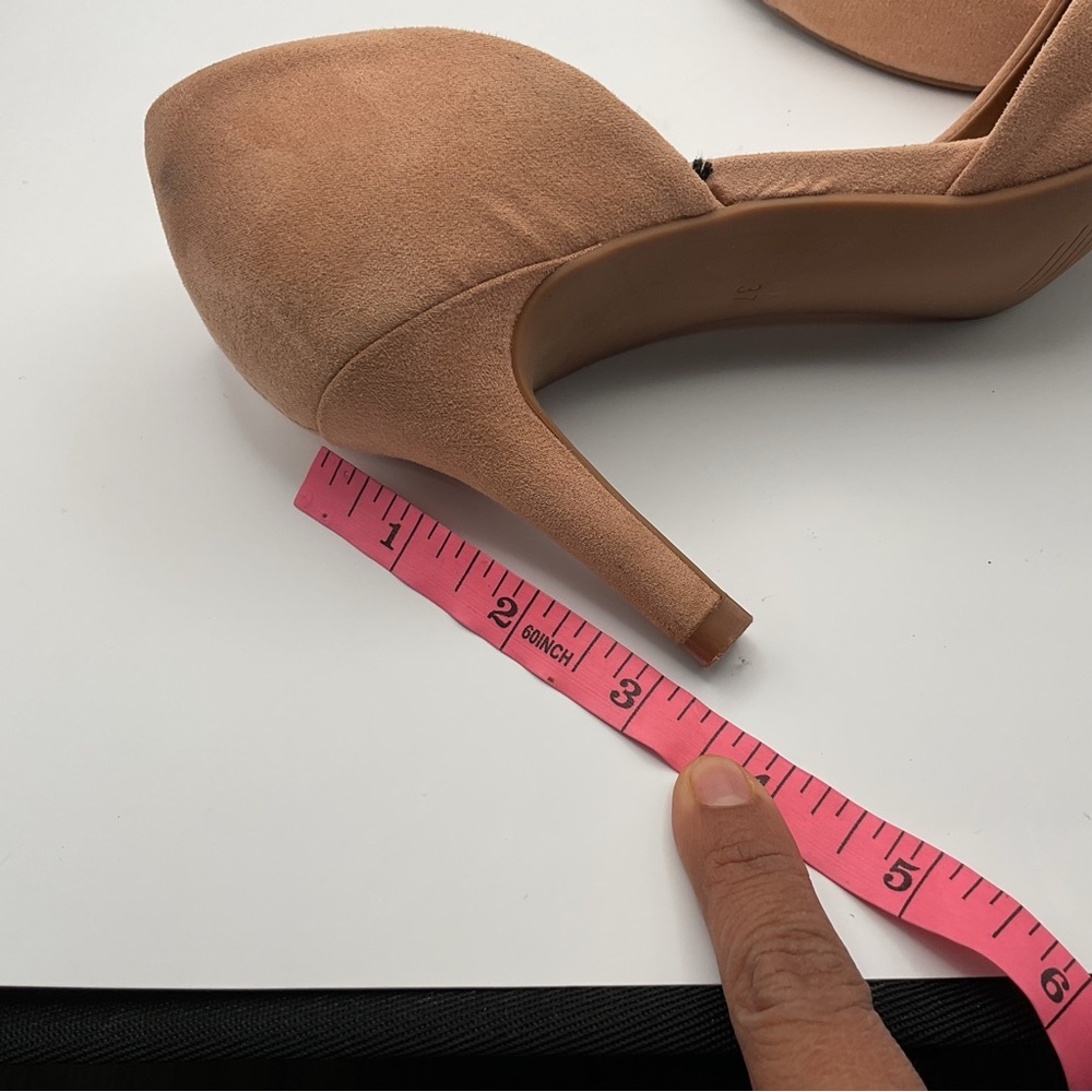 H&M Peach Faux Suede Peeptoe Pumps Size 37 - Picture 7 of 7